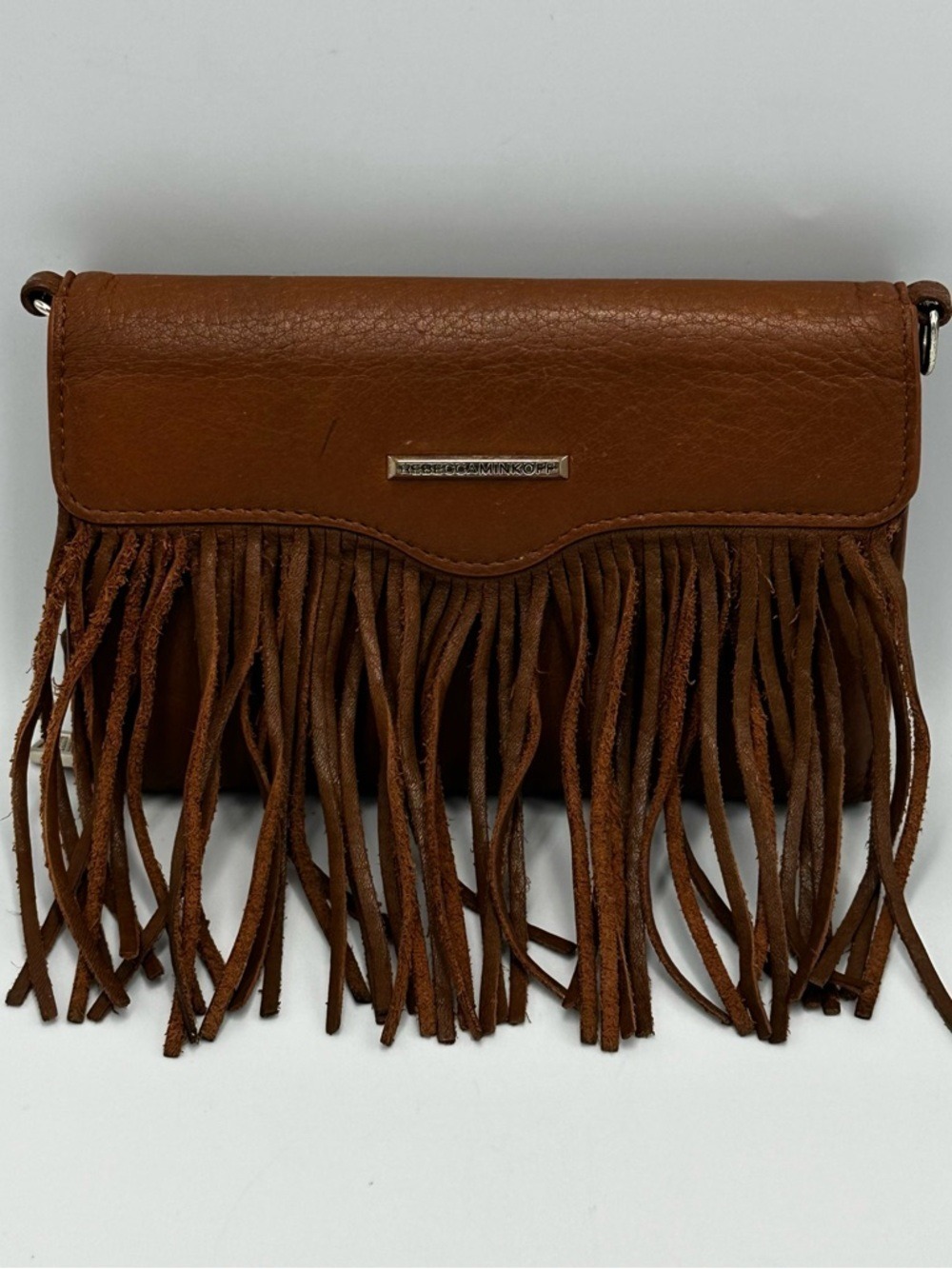 Rebecca Minkoff Mini Brown Fringe Vegan Leather Wallet Missing Crossbody Strap - Picture 12 of 15
